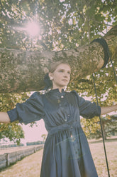 TEA PLEATED WAIST TAFFETA GOWN